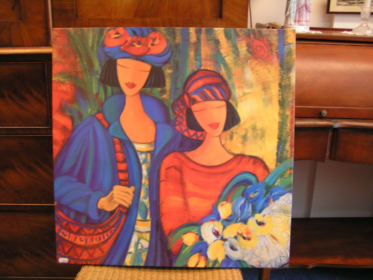 artikelnr. 00121 Druk-afbeelding van 2 vrouwen met bloemen, Abstacte Kunst: prijs 39.50 euro
L: 60 x B: 62 cm

gespannen op houten frame
Keywords: druk abstacte kunst